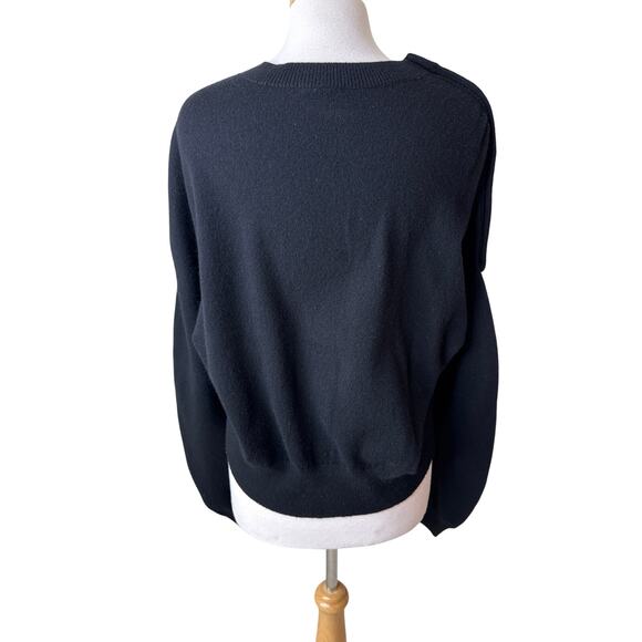 LEWIT Cashmere Blend Drop Shoulder Sweater Snap Details Black Size Large - Picture 5 of 12